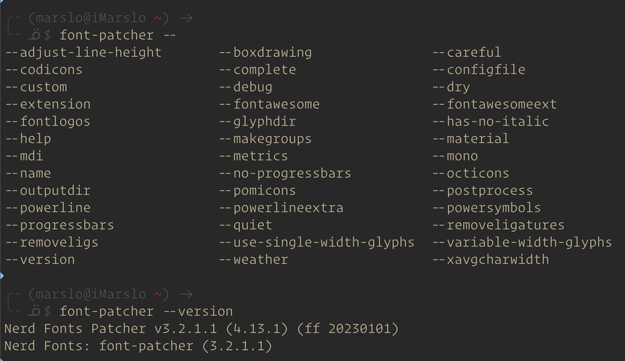 font-patcher 3.2.1.1 auto completion