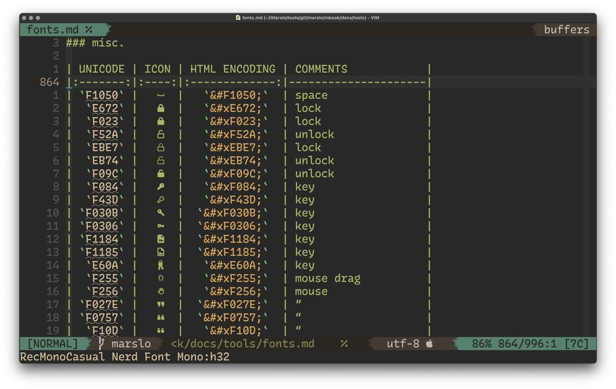 devicon with RecMonoCasual Nerd Font Mono